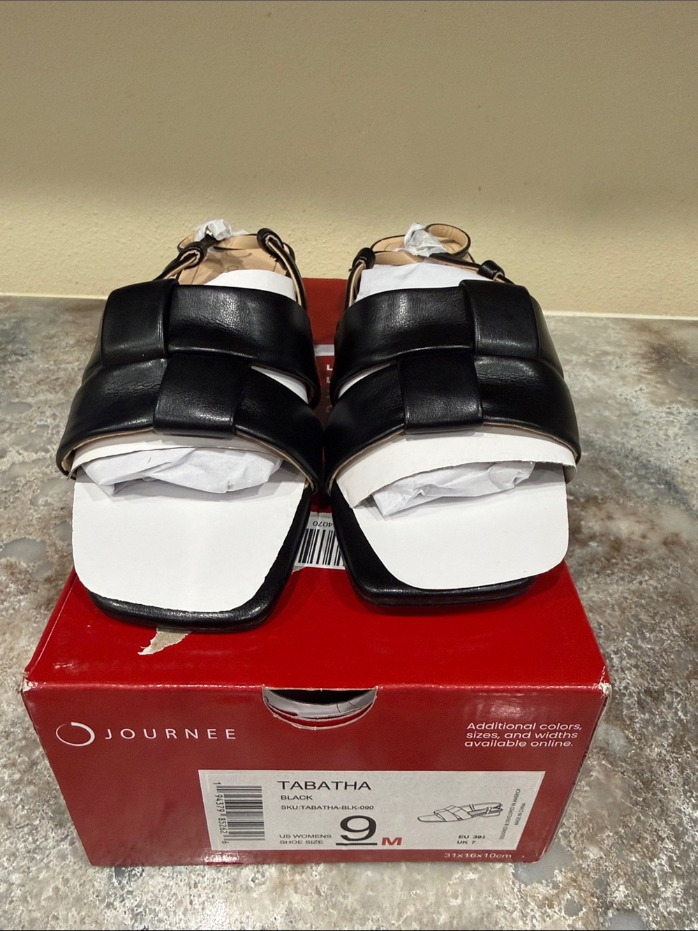 Journee Collection Black Woven Square-Toe Slide Sandals
